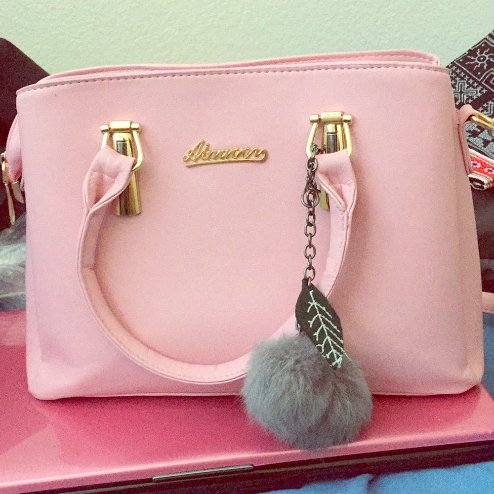 Pink leather tote bag
